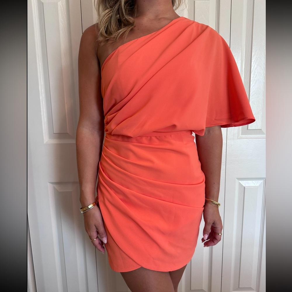 orange one shoulder dress